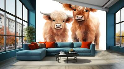 two cows in a field Wall mural