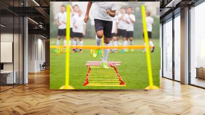 Boy Soccer Player In Training. Young Soccer Players at Practice Session Wall mural