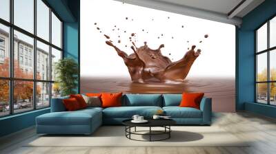 Liquid chocolate crown splash with ripples. On black. Wall mural