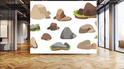 Stone cartoon style vector set. Rock collection isolated on white background.  Wall mural