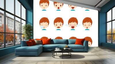 Emoticon icons set of cute boy with various emotions Wall mural