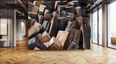 Oak wood lumber timber logs firewood stack Wall mural