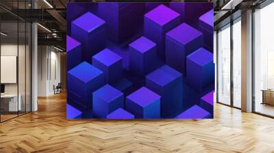 Abstract 3D Render of Geometric Shapes with Neon Blue and Purple Colors Wall mural