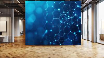 Abstract Blue Network with Hexagonal Shapes Wall mural