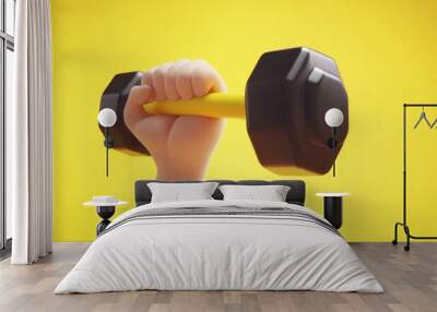 Cartoon Hand Lifting a Dumbbell Wall mural