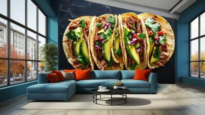 Delicious Pulled Pork Tacos with Avocado and Cilantro Wall mural