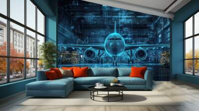 Digital Airplane in a Hangar Wall mural