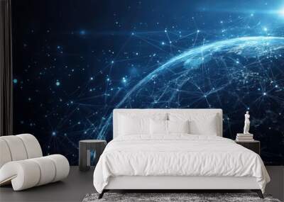 Global Network Connection - Earth in Digital Web Wall mural