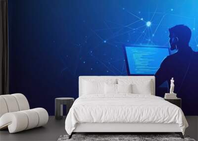 Silhouette of a Programmer Working Late at Night Wall mural