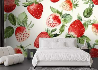 Watercolor Strawberry Seamless Pattern Wall mural