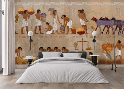 life in ancient egypt, frescoes. egyptians history art. agriculture, workmanship, fishery, farm. hie Wall mural