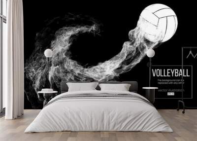 Abstract silhouette of a volleyball ball on dark, black background from particles. Volleyball ball is flying. Background can be changed to any other. Vector illustration Wall mural