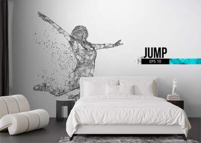 Abstract silhouette of a wireframe jumping woman. People in a jump symbolize freedom. Woman from particles on the white background. Convenient organization of eps file. Vector. Thanks for watching Wall mural