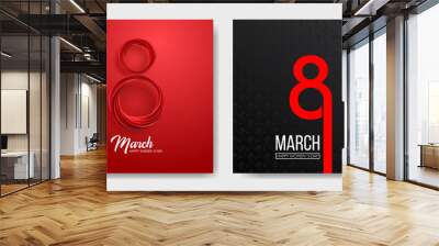 Banner for the International Womens Day. Sale banner, discount card. March 8 on the dark, black and red background. Vector illustration Wall mural