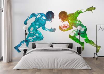 Silhouette of a american football player particles, lines and triangles on background. Rugby. Vector illustration Wall mural