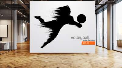 Silhouette of volleyball player. Wall mural