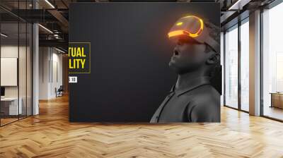 VR headset, technology. 3d of the man, wearing virtual reality glasses on black background. VR games. Vector. You will also find a original jpeg for this image in my portfolio. Thanks for watching Wall mural