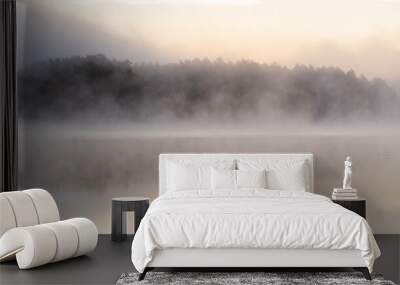 Misty morning over lake Wall mural