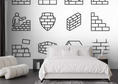 Brick wall icons set. Line with editable stroke Wall mural