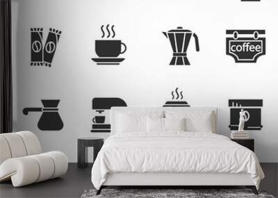 Coffee. Monochrome icons. Products and attributes Wall mural