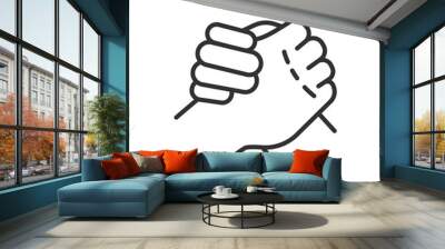 Friendly handshake, linear icon, helping arm of a friend, teamwork. Line with editable stroke Wall mural