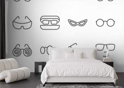 Glasses icons set. Eyewear of various shapes. For reading, accessory, sunglasses. linear icon collection. Line with editable stroke Wall mural