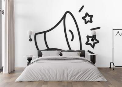 Megaphone with sound, linear icon. Advertising and distribution. Line with editable stroke Wall mural