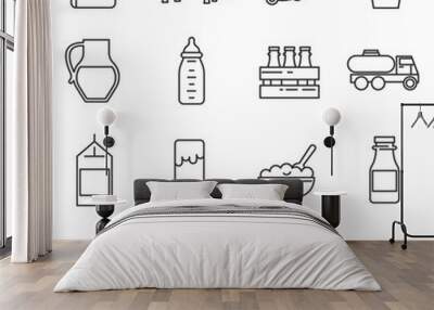 Milk and dairy products icon set. Milk reception collection. Thin line design Wall mural