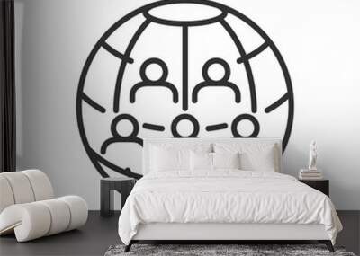 People and globe, linear icon. Line with editable stroke Wall mural