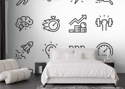 Performance, icon set. Maximizing Productivity and Efficiency. Strength and Speed. Line with editable stroke Wall mural