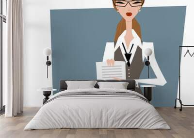 Business woman pointing at document, contract Wall mural