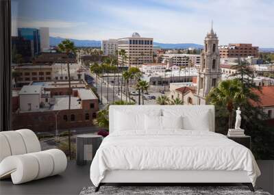 Aerial view of the historic skyline of downtown Riverside, California, USA. Wall mural