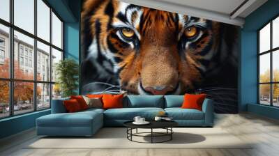 Intense Close-Up of a Tiger's Face with Fierce Eyes
 Wall mural