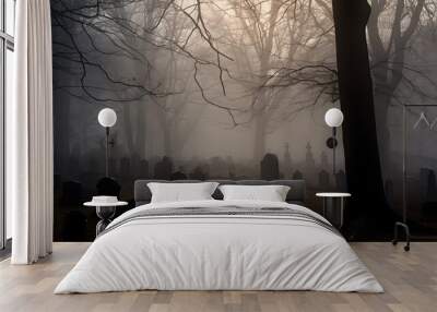 misty morning in the graveyard generative ai Wall mural