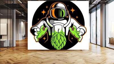 Vector astronaut illustration with a shining hop cone. Wall mural