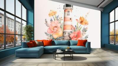 Watercolour Floral Lighthouse Wall mural