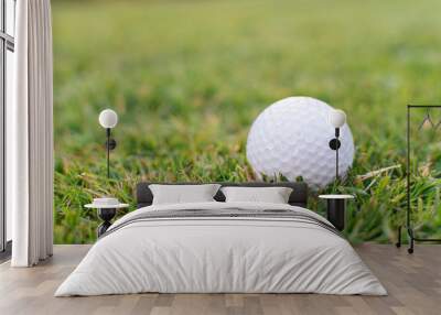 White golf ball sat in green grass with lots of space for text and images Wall mural