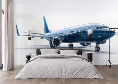 Blue And White Boeing 737 Max Airplane On White Background Wall mural