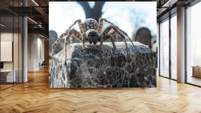 Close-up of a Spider on a Gravestone Wall mural