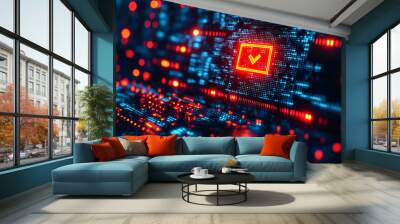 Digital Check Mark on a Futuristic Circuit Board Wall mural