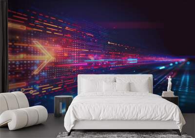 Futuristic Digital Transformation Arrow Chart on Abstract Technology Background Wall mural