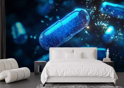 Glowing Blue Capsules: A Medical Abstract Wall mural