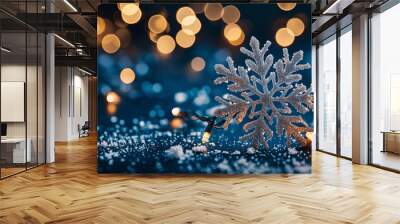 Sparkling Christmas Lights and Snowflake Ornament Wall mural