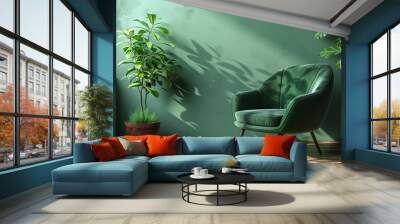 Stylish Green Interior Design with Modern Chair Wall mural