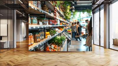 Woman Shopping in Eco-Friendly Grocery Store Wall mural