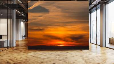 Fiery sunset from Bergamo city to the Padana valley. Lombardy, Italy. Sunset during fall season. Wall mural