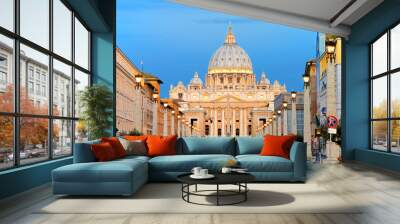 st. peter's basilica at dawn, rome italy Wall mural