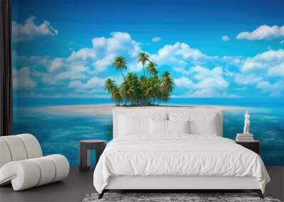 Tropical tiny desert island with palm trees atoll in the middle of the ocean. paradise island. generative AI Wall mural