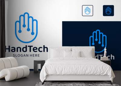 Abstract hand logo design with abstract digital technology connection graphic design symbol icon vector Wall mural