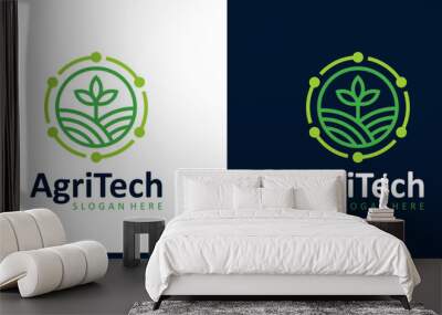 Farm Logo design with technology data connection design graphic symbol icon vector Wall mural